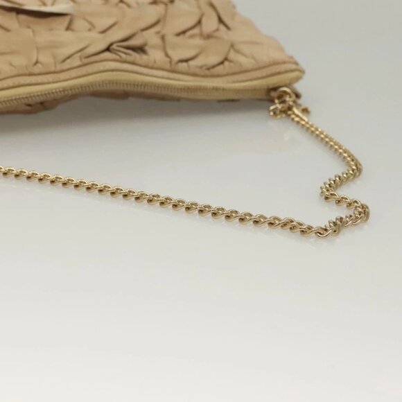 CHANEL Frill Chain Hand Bag Lamb Skin Beige Gold CC Auth yk18806 - Picture 8 of 16